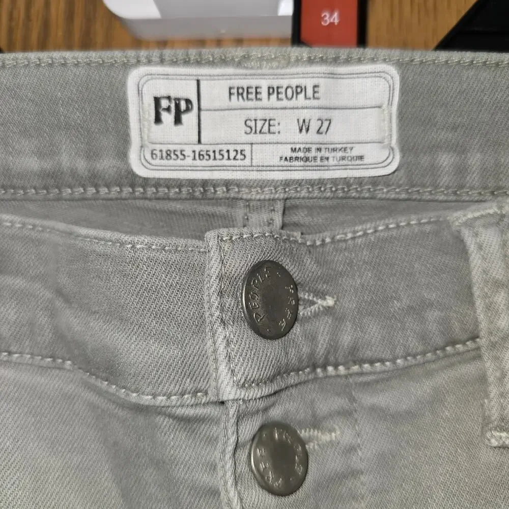 Free People We The Free High Rise Button Fly Skinny Jeans Gray 27 Raw Hem